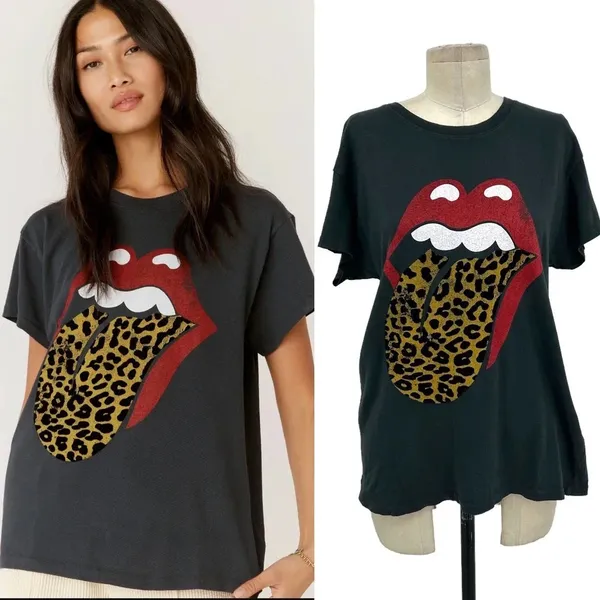 Daydreamer Rolling‎ Stones Flocked Leopard Tongue Tour Tee Gray Size Small - Image 2