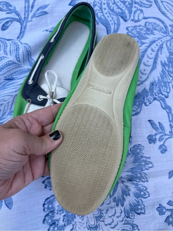Sperry Top-Sider Vintage Leather Boat Shoes Silver Blue Green Womens Size 8 - Image 3