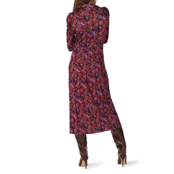 RTR Tanya Taylor Zoe Red Floral Ruched Mock Neck Long Sleeve Maxi Dress Sz Small - Image 2