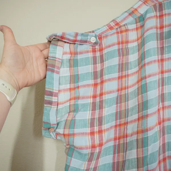 American Eagle Oversized Plaid Linen Blend Button Down Shirt XXL Short Sleeve - Image 5