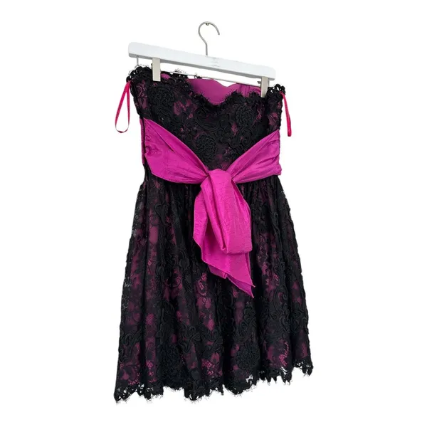 Betsey Johnson Strapless Lace Dress Pink Black Party Cocktail Size 8 - Image 6