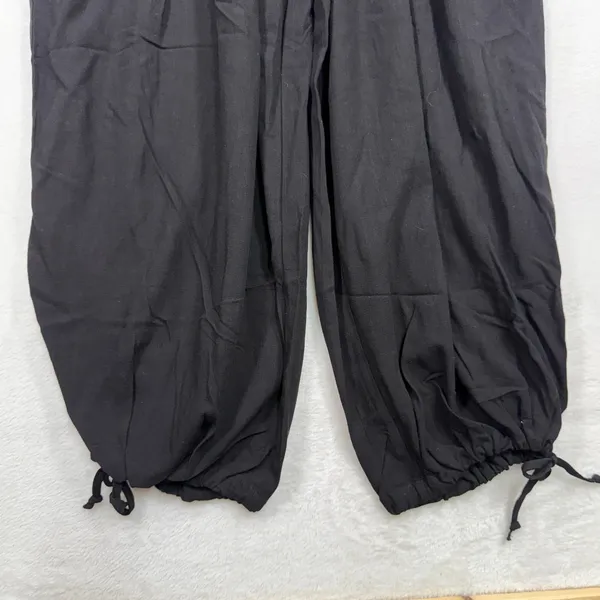 Tarse M Cargo Baggy Pants Parachute Black Linen Blend Wide Leg Boho Gorpcore New - Image 3