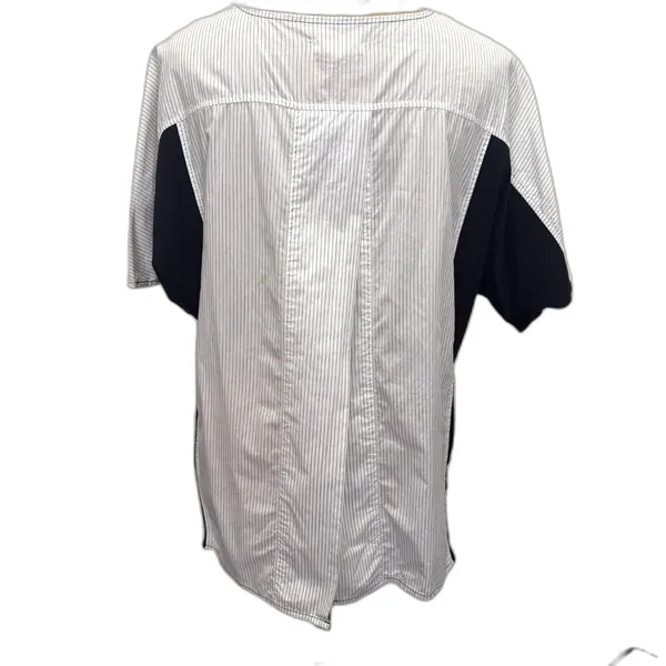 Madewell Oxford Panel‎ Split Back Tee Shirt Navy Blue Pinstripe Size Large - Image 2