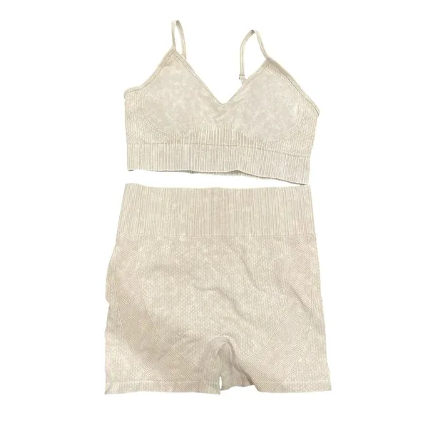 2 Piece Activewear Set Bra Top and Shorts in Beige, Size L​ - Image 3