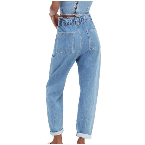 ZARA‎ Cotton High Waist Paperbag Baggy Tapered Blue Jeans Womens Size 8 EUR 40 - Image 3