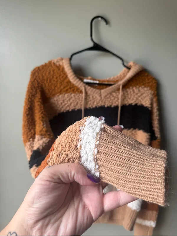 Striped Popcorn Knit Hooded Sweater Women’s - Image 4