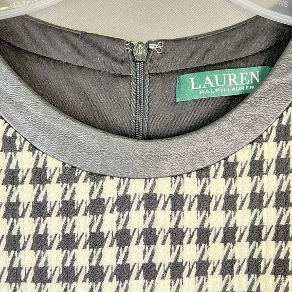 Lauren Ralph Lauren Houndstooth Faux Wrap Dress 4 Black White leather trim - Image 6