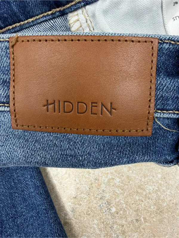 Hidden Wide Leg Distressed Hem Blue Jeans - Image 5