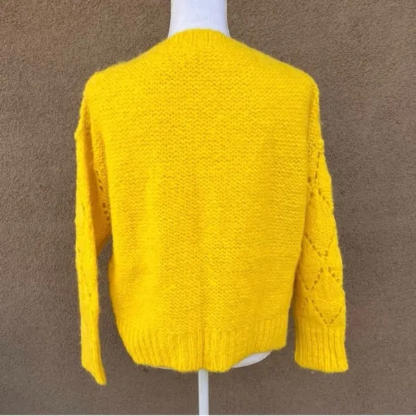 Sleeping on Snow (Anthro) Yellow Crochet Alpaca Sweater Size S - Image 9