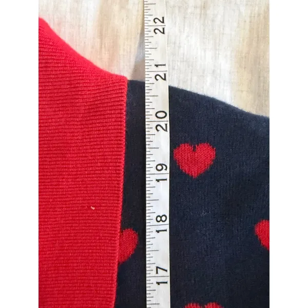 Zara Heart Print Cardigan Sweater Women M Navy Blue Red Polo Polka Dots JACQUARD - Image 8