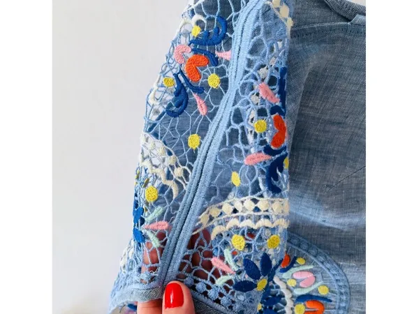 Boden Fleur Linen Embroidered Top in Chambray 12 - Image 8