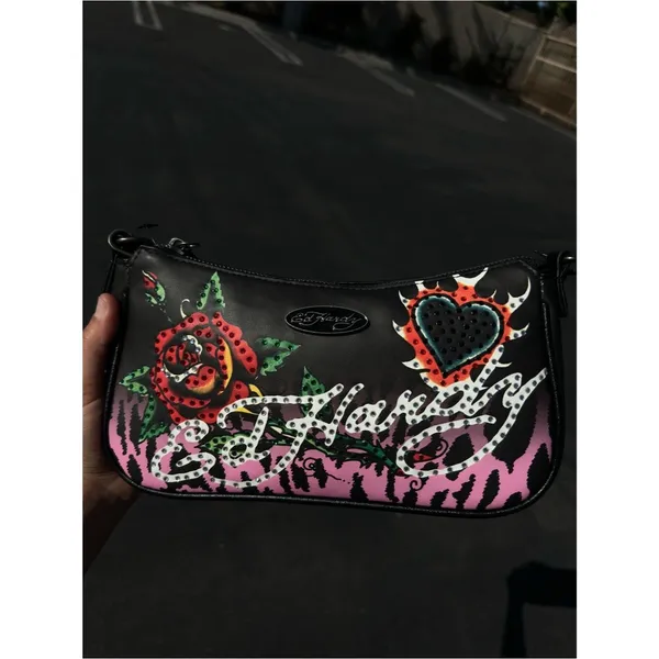 Ed Hardy shoulder crossbody Bag flaming heart and roses NWT - Image 2