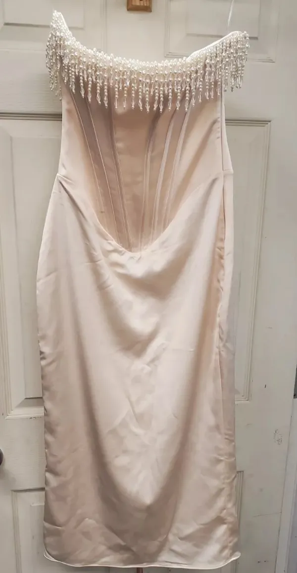 House Of CB NWT NALITA VINTAGE CREAM EMBELLISHED STRAPLESS DRESS. Size Medium - Image 12