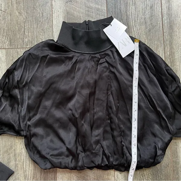 NWT Zara Black Satin Effect Long Sleeve Mock Neck Top Size XS Zipper Turtleneck - Image 16