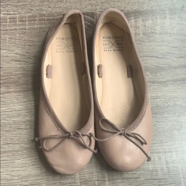 Zara | Leather Ballerina Flats Size 35 Baby Pink - Image 2