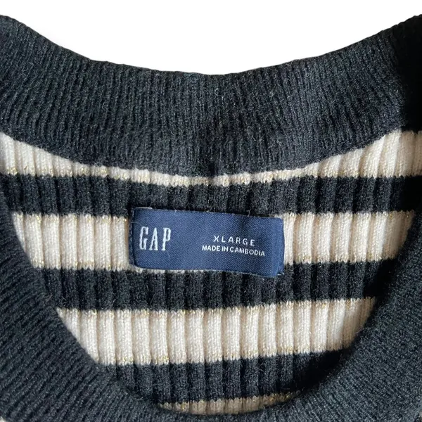 GAP Brooklyn Rib Knit Striped Crew Sweater - Black/Ivory/Gold - Image 9