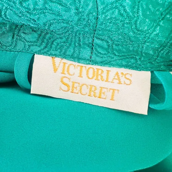 Victoria's Secret Vintage Gold Label Long Robe Green Belted Embossed Women Large - Image 9