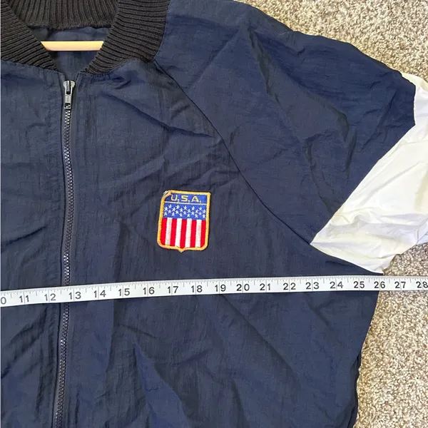 Navy White Jacket USA Patch America 4th of July Patriotic Windbreaker Retro - Image 4