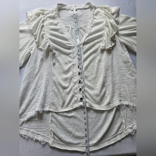POL Droptail 100% Cotton White Ruffled Distressed Oversized Women's Top Size L‎ - Image 5