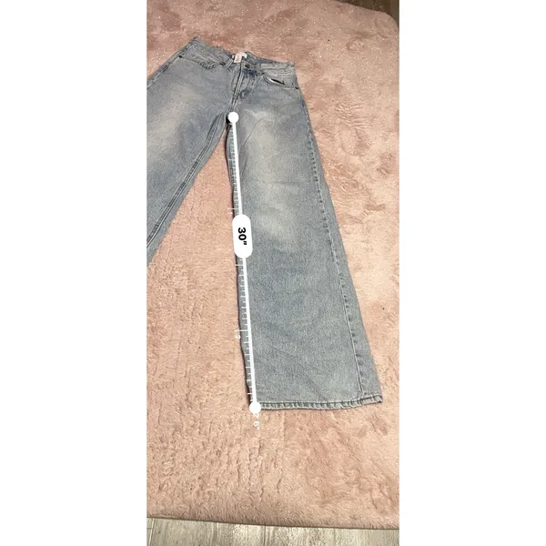 H&M Jeans Women 2 Blue Denim Wide Leg Mid Rise Zip Fly Cotton Blend Size 0 Bin11 - Image 4
