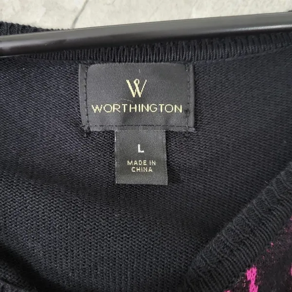 Worthington Womens Top Size L Pink Black Geometric Knit Short Sleeve‎ - Image 3