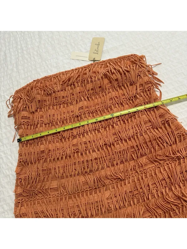 Anthropologie Let Me Be Orange Fringe Tube Strapless Mini Dress NWT Sz L Large - Image 3