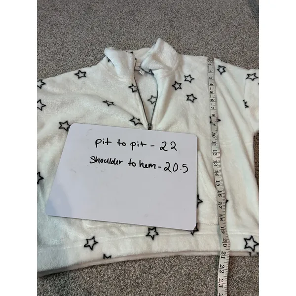 Hippie‎ Rose Fuzzy Star Print Quarter Zip Pullover Sweatshirt Women's Large - Image 4