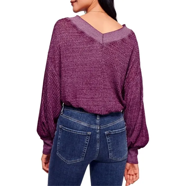 We The Free Free People Womens South Side Thermal Sweater, Purple, Small - Image 2