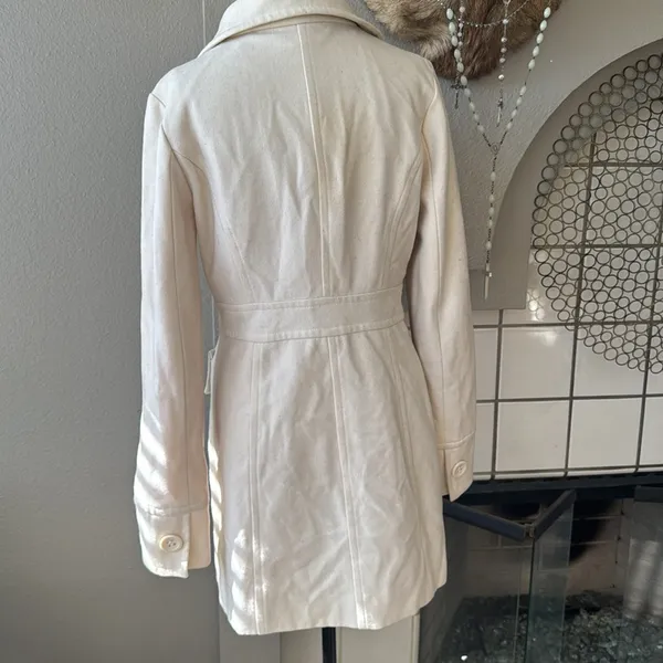 Tulle Peacoat medium Ivory Wool Blend Long Jacket Old Money Career Button-Up - Image 4