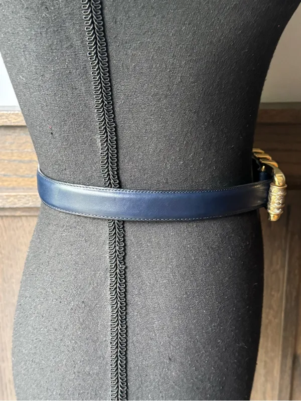 Brighton Navy Leather Belt with Gold-Tone Buckle - Image 6