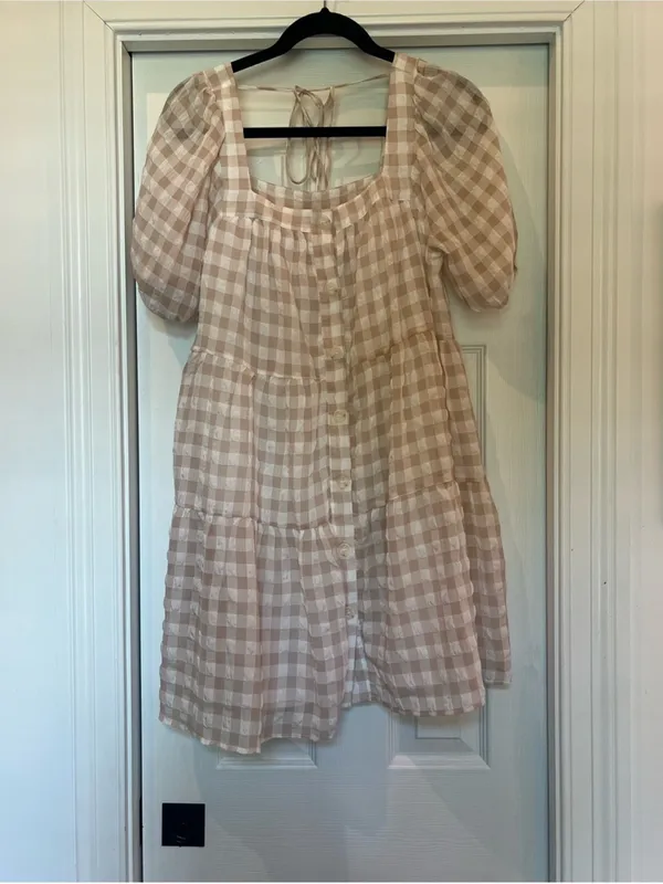 EN SAISON GINGHAM DRESS Size S Tan - Image 6