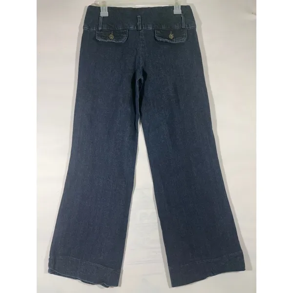 ELLE Dark‎ Wash Women Jeans Trousers Wide Flare Leg Cropped Low Rise Size 4 - Image 2