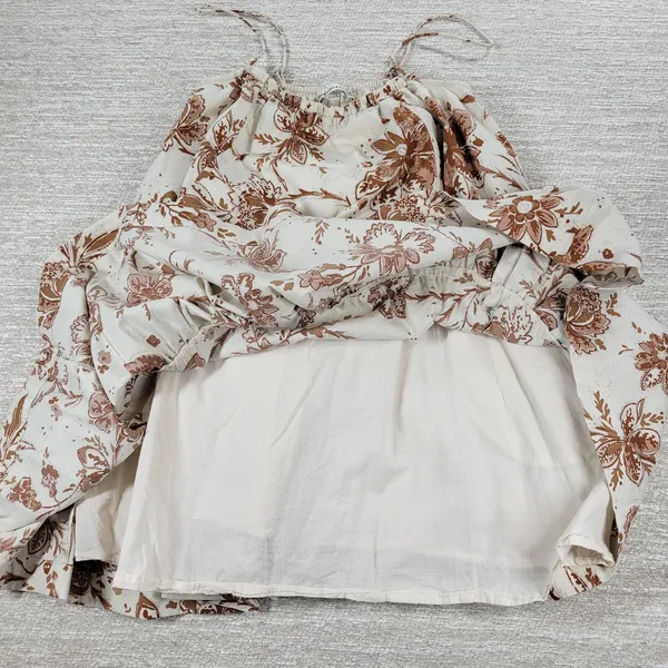 Abercrombie & Fitch Babydoll Cami Top Womens M White Brown Floral Tiered Tunic - Image 11
