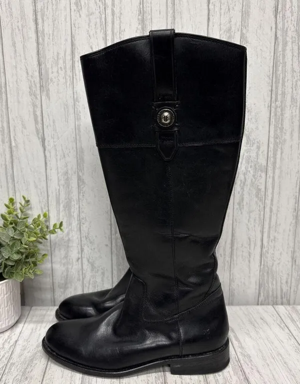 Womens Size 6 Frye Jayden Button Tall Black Leather Boots - Image 3