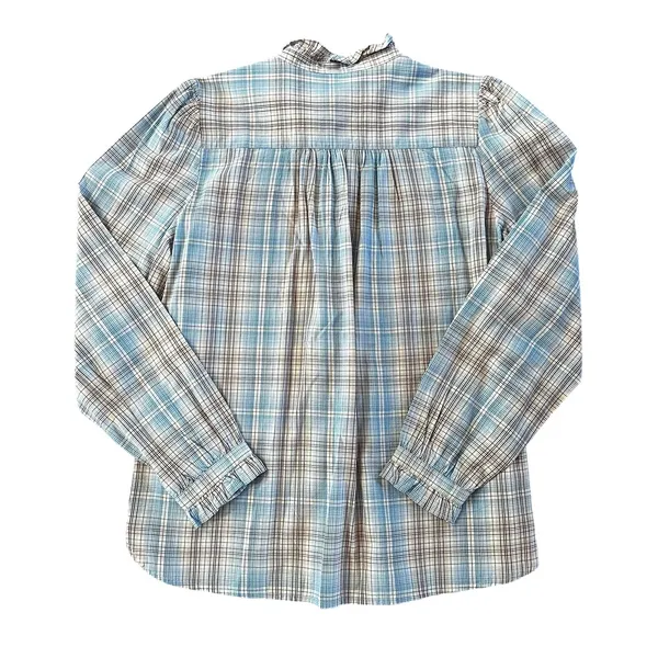 Ann Taylor NWT LOFT Blue Plaid Ruffle Button Down Blouse | Women’s Medium - Image 2