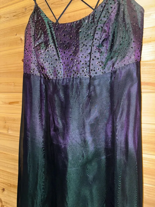 VNTG Faviana Large Iridescent Purple Green Strappy Prom Dress Whimsigoth Fairy - Image 6