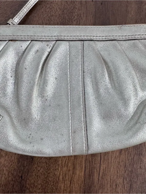 Coach Silver Pleated Leather Small Wristlet - Image 4
