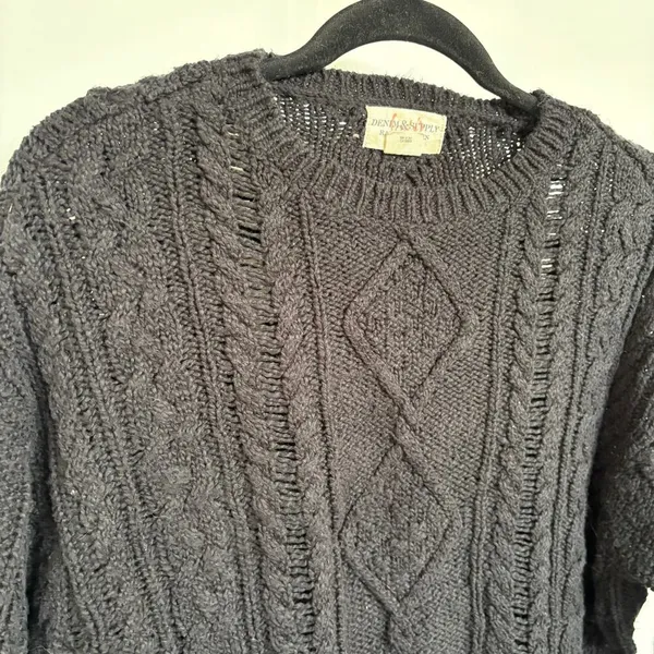 Denim & Supply Ralph Lauren Black Cableknit Boxy Crewneck Sweater Small - Image 2