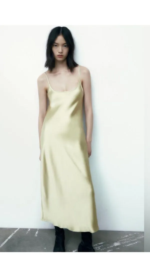 Zara maxi slip satin sage green strappy bodycon dress boho wedding summer - Image 11