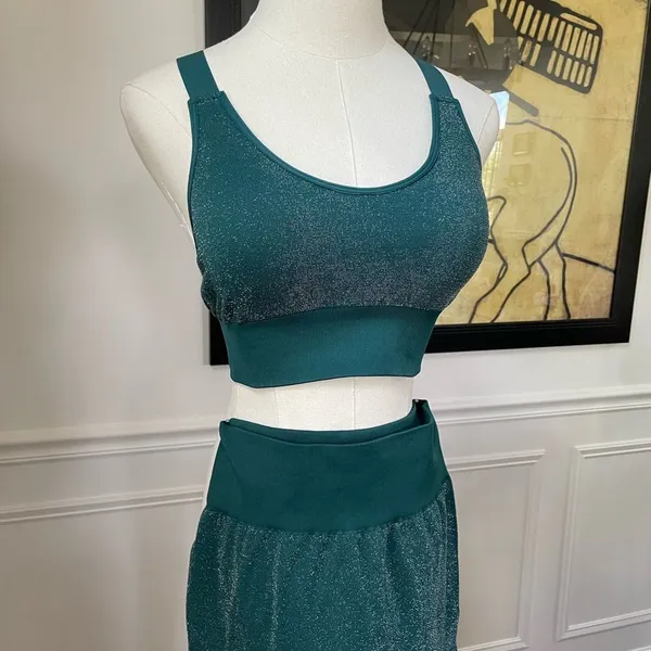 ASOS South Beach Seamless Glitter Green Silver Leggings Sports Bra Activewear Se - Image 4