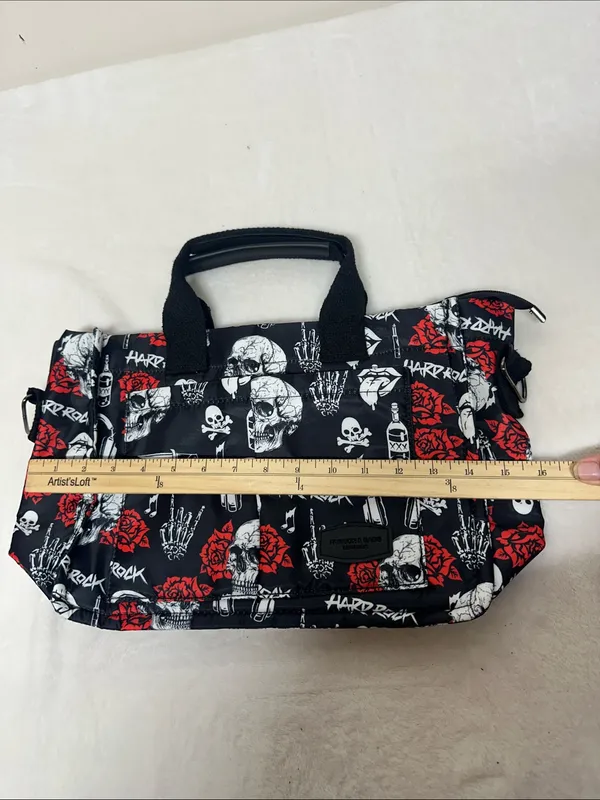 Hard Rock Cafe Black Tote with Red Rose & White Skull Print - Image 4