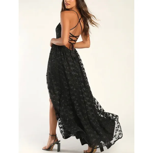 NWT Lulus Pursuing‎ Elegance Black Floral Embroidered Lace-Up Maxi Dress Medium - Image 3