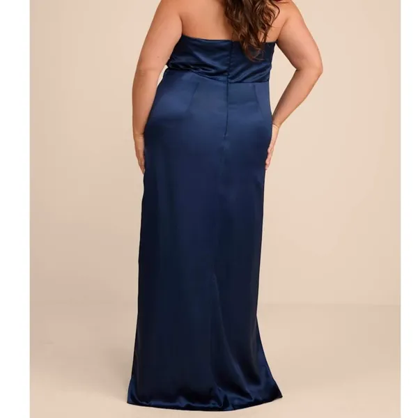 NEW Lulus Memorable Entrance Dark Blue Strapless Satin Empire Style Maxi Dress - Image 3