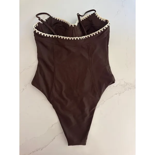 RAMY BROOK Addisyn Whipstitch One Piece Swimsuit in Brown Size Large - Image 6