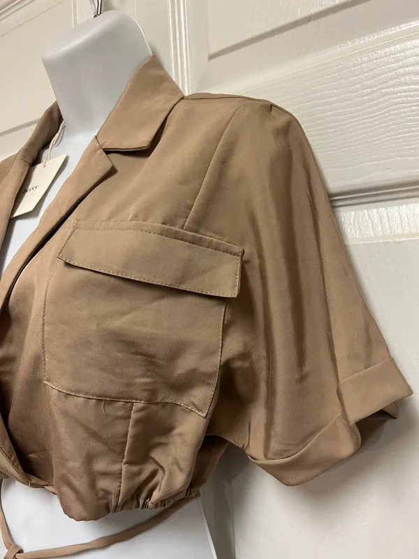 Khaki Utility Crop Shirt - Image 4
