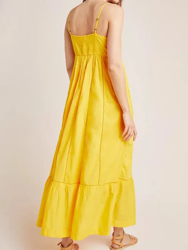 Maeve Arcadia Yellow Ruffled Spaghetti-Strap Tiered‎ Boho Maxi Dress - Image 2
