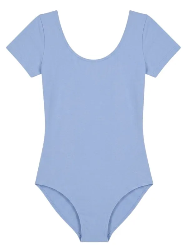 Eurotard Adult S Short Sleeve Light Blue Leotard Bodysuit Lined Cotton Dance - Image 2