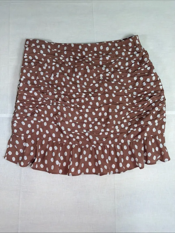Abercrombie & Fitch Ruched Mini Skirt XL NWT Dusty Pink Polka Dot Mod Preppy - Image 8