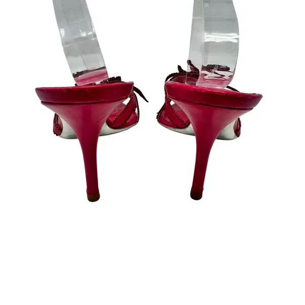 Roberto Cavalli Pink Logo Ribbon Mule Heels Y2K Vintage 39 Italy - Image 6