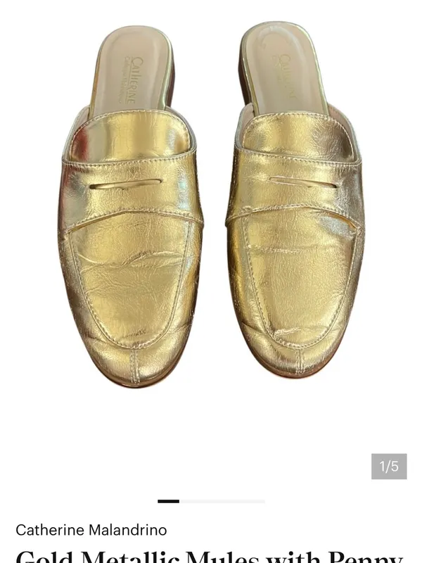 Catherine Malandrino Gold Leather Slip-On Loafer Mule - Image 2